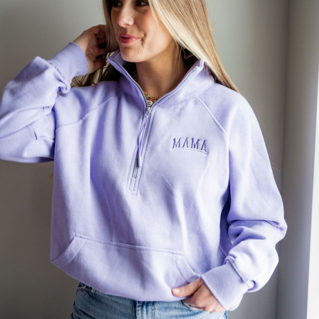 Mama Purple Embroidered Quarter Zip