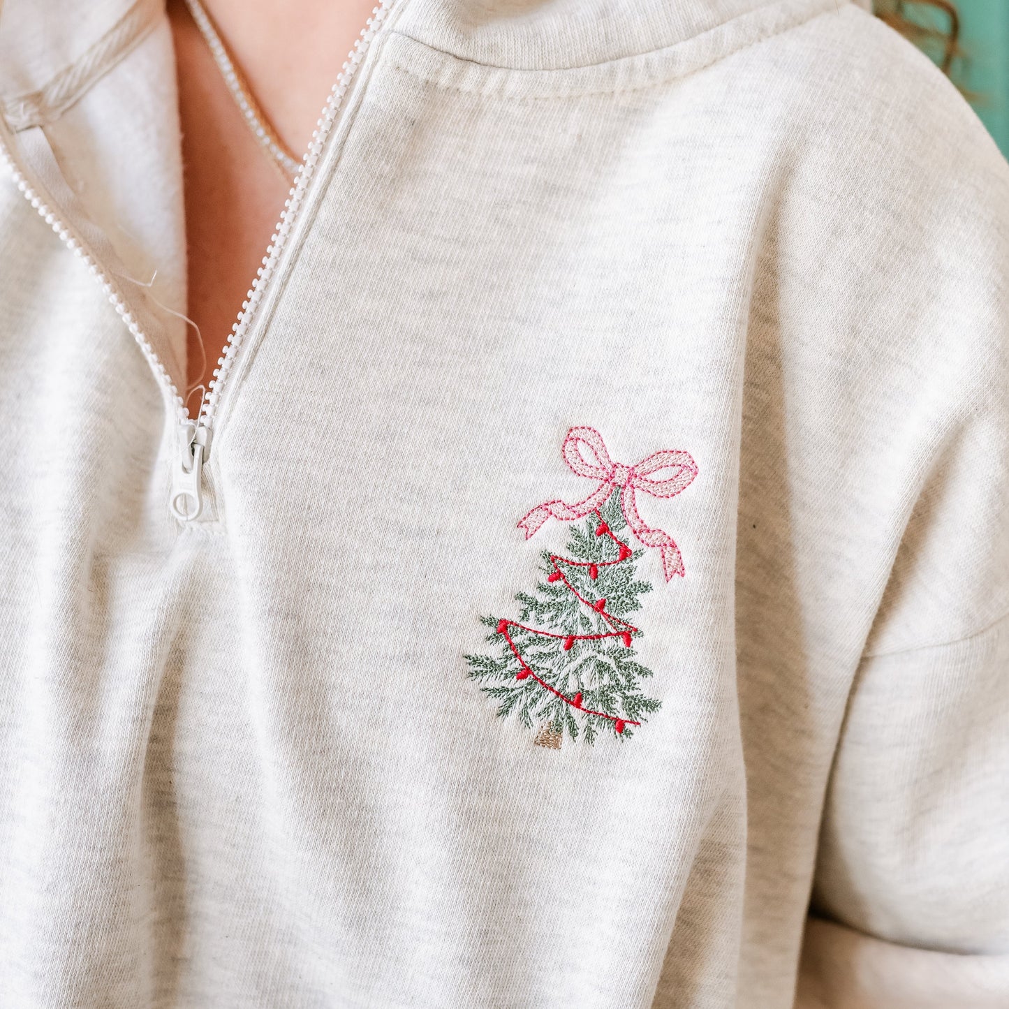 Christmas Tree with Bow Quarter Zip