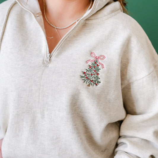 Christmas Tree with Bow Quarter Zip