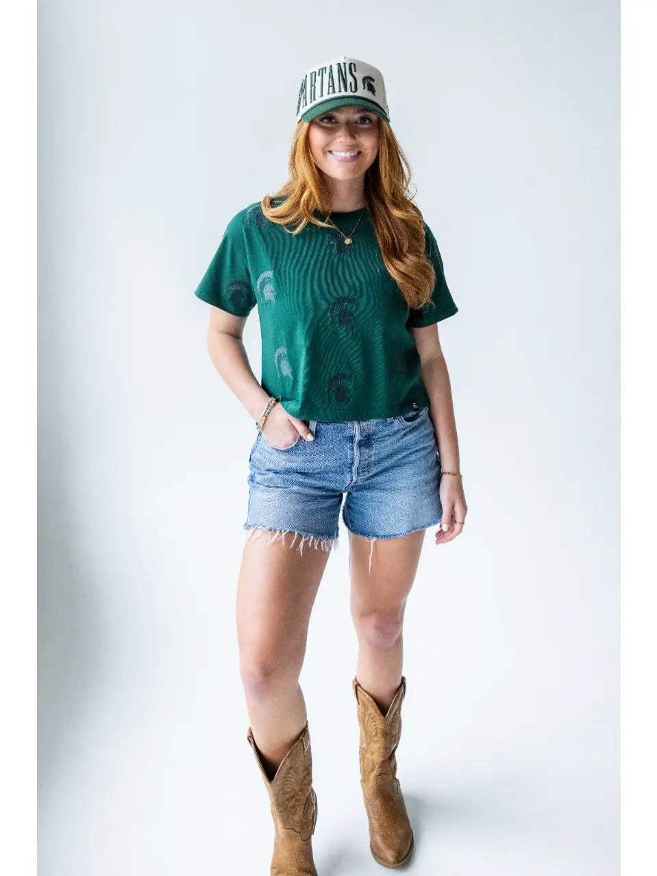 MSU & UofM Logo Repeat Crop Tee | Women
