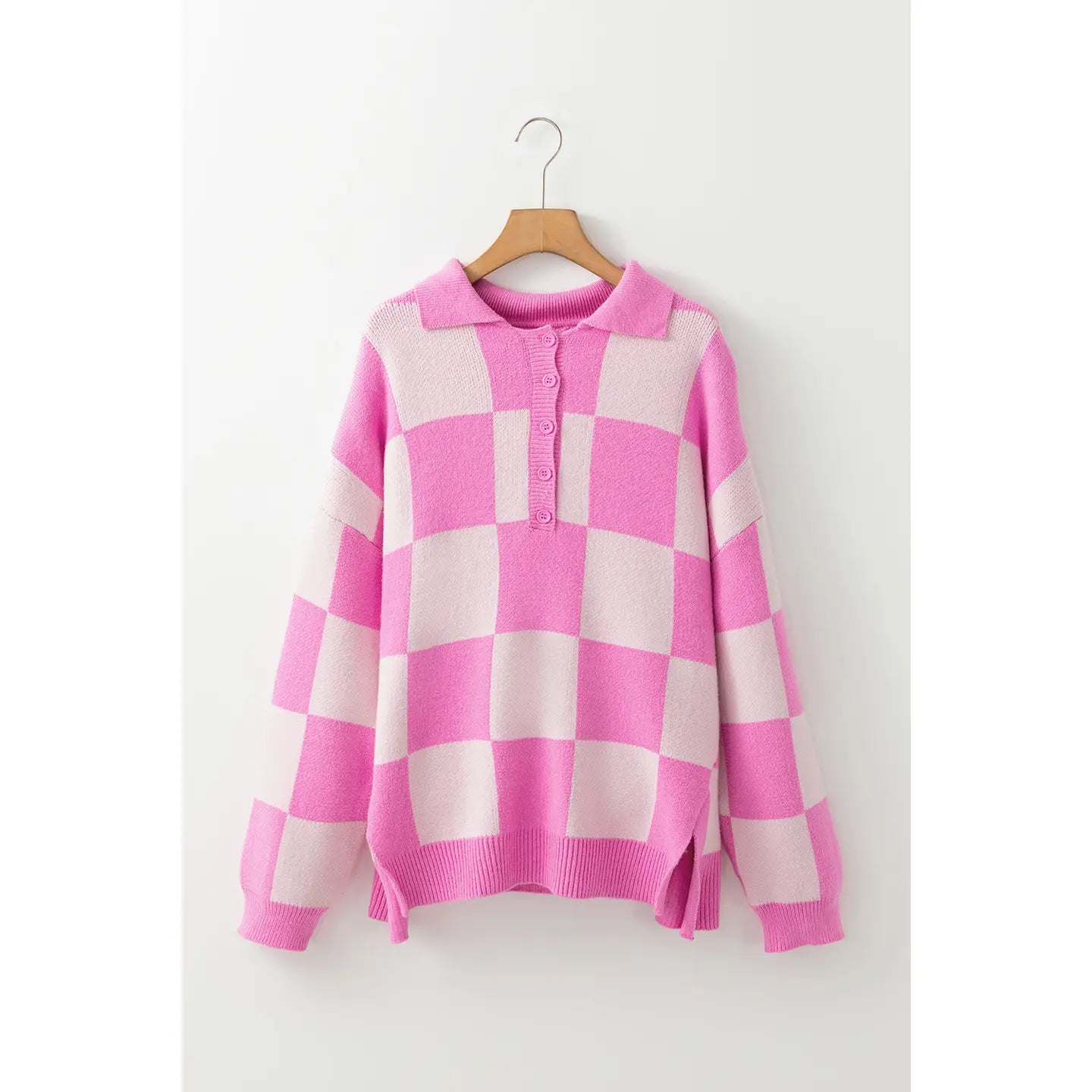 Pink Checkered Collar Sweater