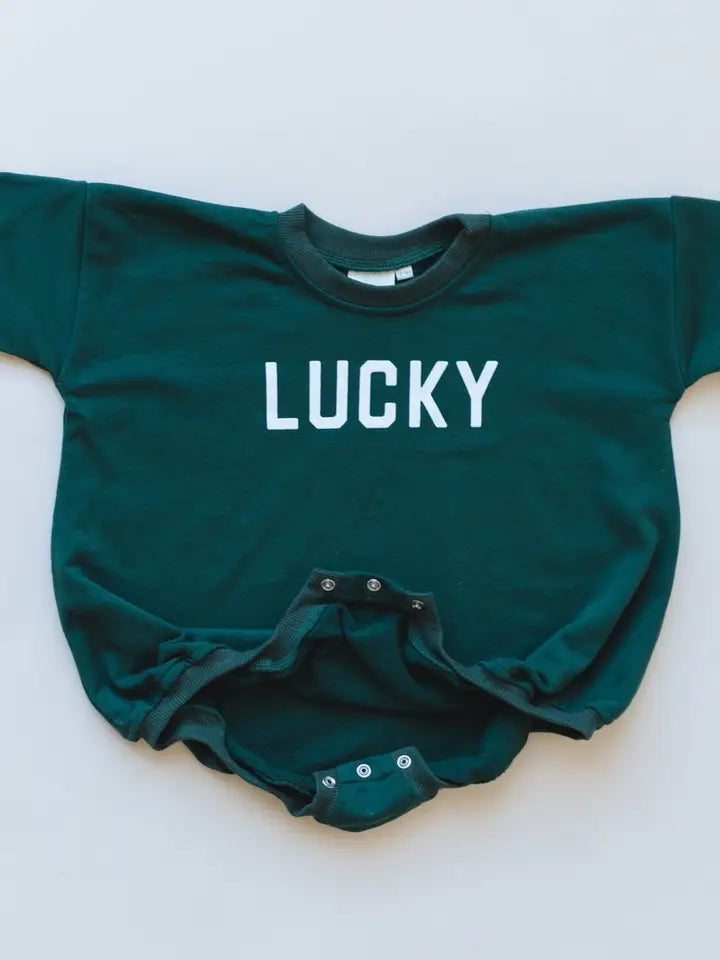 Lucky St. Patrick's Day Oversized Bubble Romper | Baby