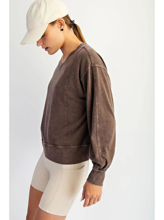 Mineral Washed Cotton V-Neck Top | 2 Colorways