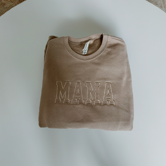 Mama Embroidered Crewneck | Tan Monochromatic