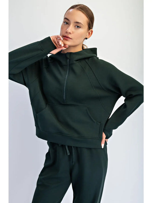 Modal Scuba Quarter Zip Hoodie Jacket | 2 Colorways