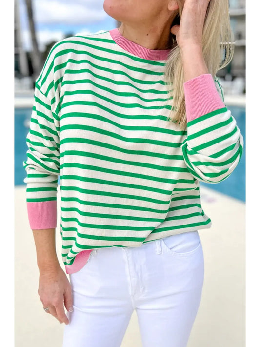 Stripe Contrast Edge Long Sleeve Top
