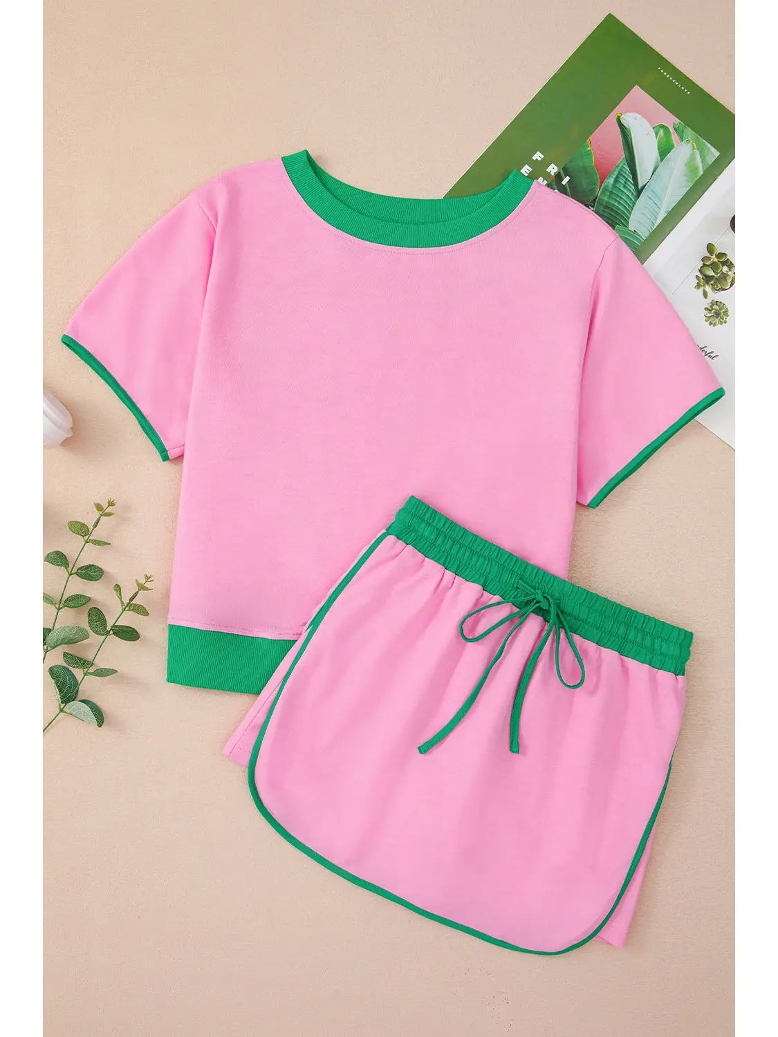 Colorblock Short Sleeve Skort Set