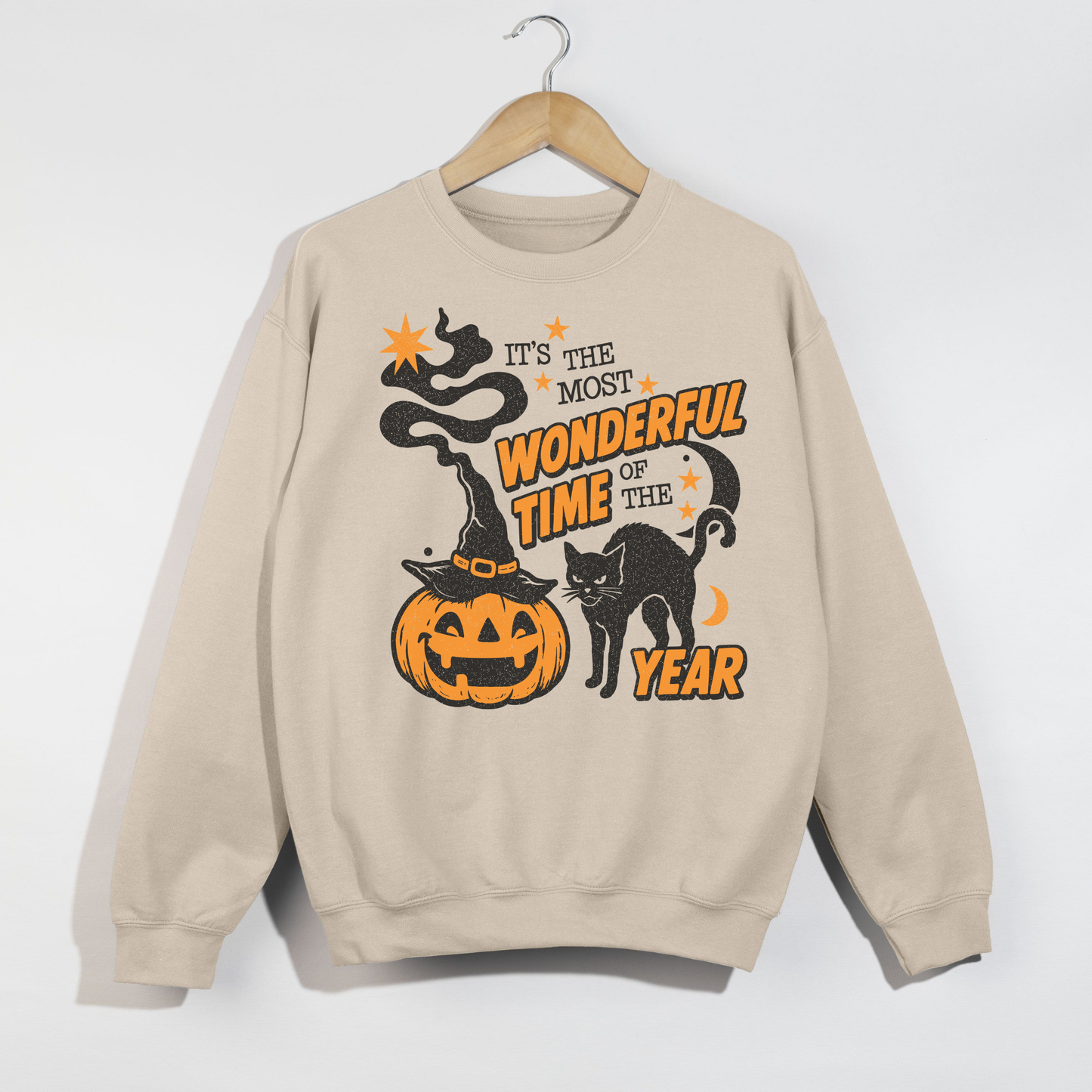 It's the Most Wonderful Time of the Year Halloween Sweatshirt | Vintage Pumpkin & Black Cat Crewneck