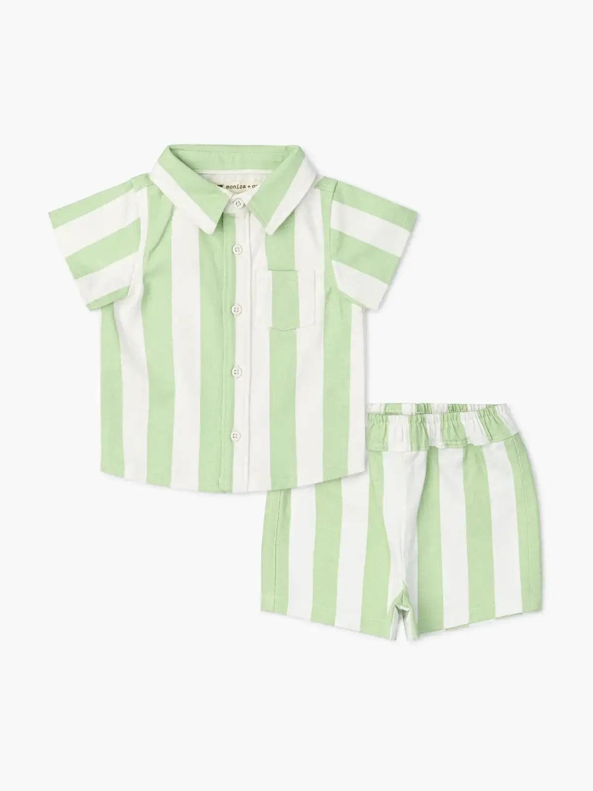 Two-Piece Green Cabana Stripe Collared Set | Toddler