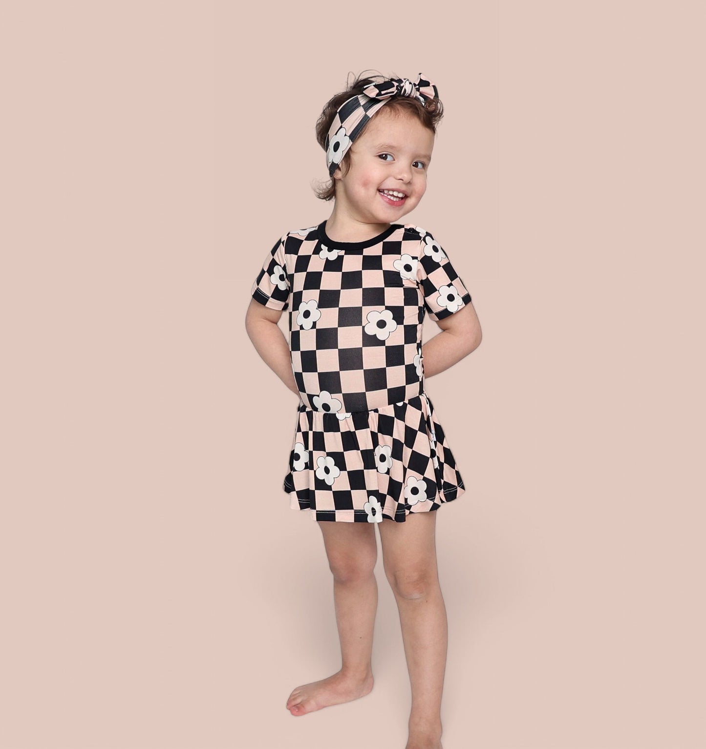 RETRO DAISY CHECKS SHORT SLEEVE DREAM BODYSUIT DRESS