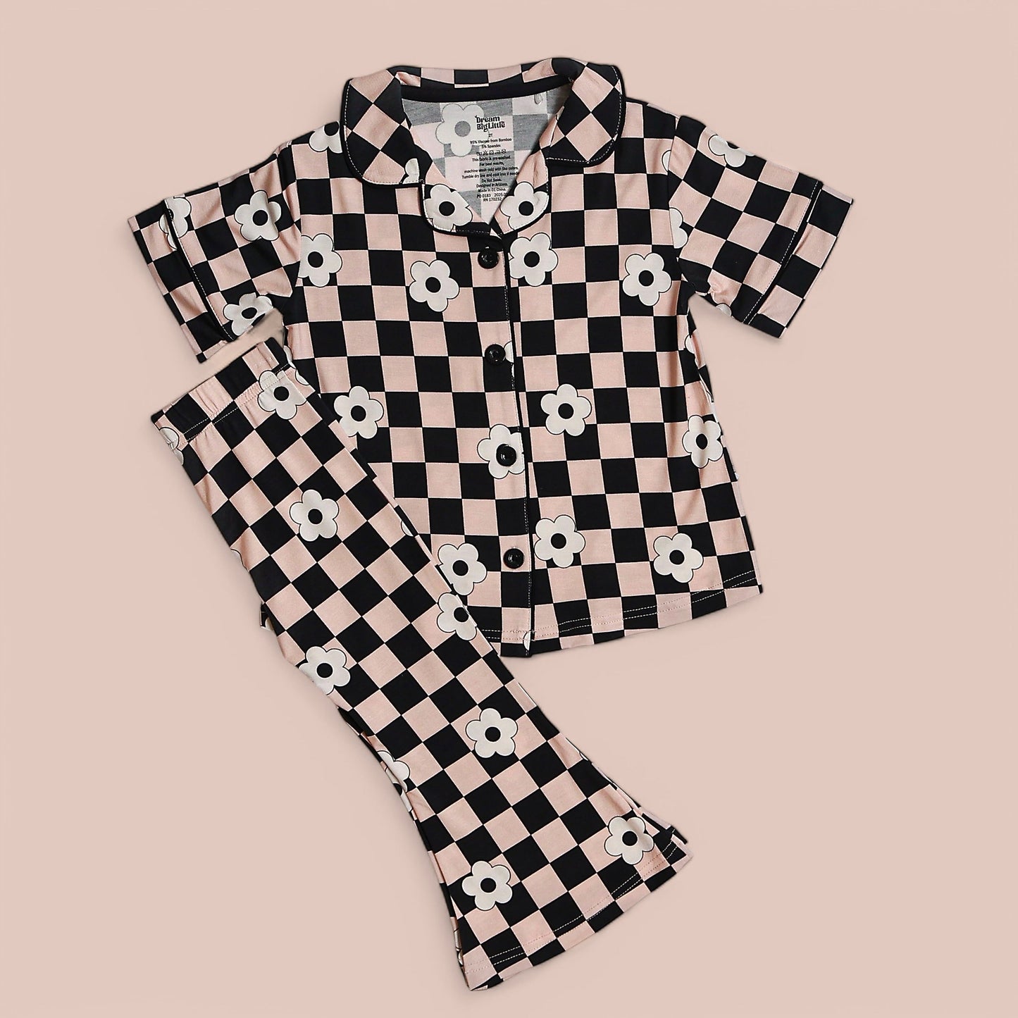 RETRO DAISY CHECKS SHORT SLEEVE DREAM GIRL'S FLARE SET