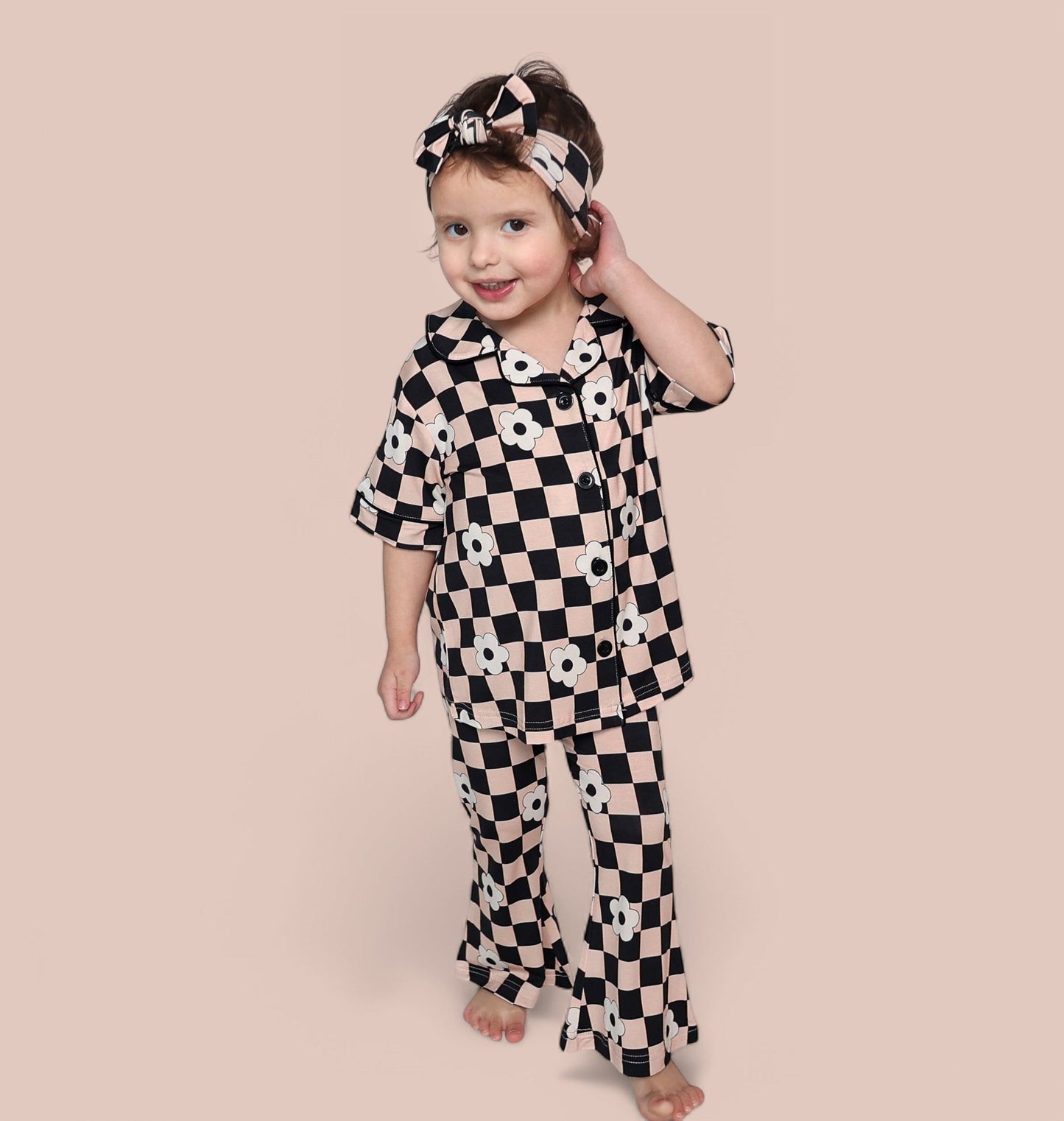 RETRO DAISY CHECKS SHORT SLEEVE DREAM GIRL'S FLARE SET