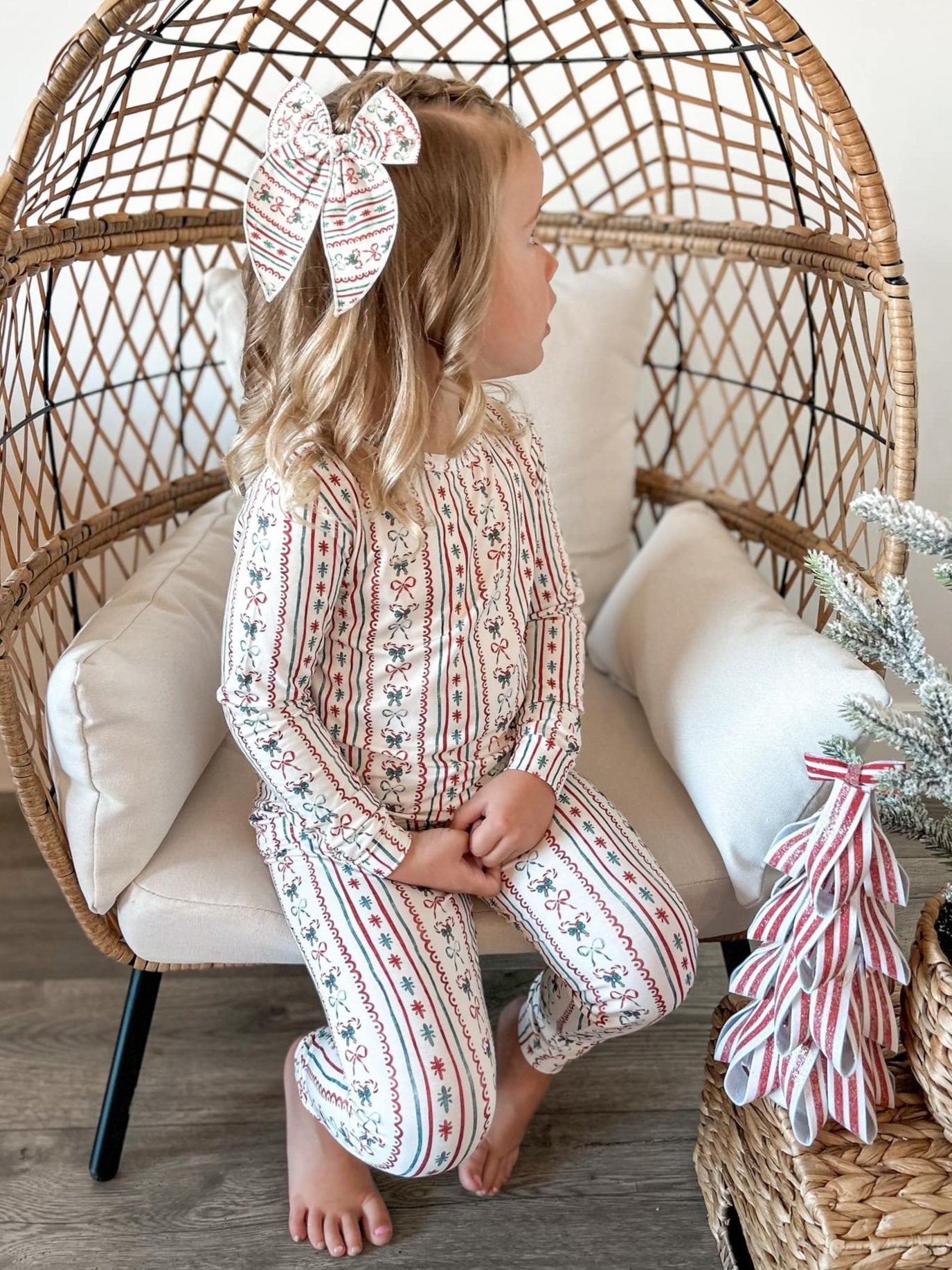 Candy Cane Bows Bamboo Christmas Pajamas Set | Toddler & Kids