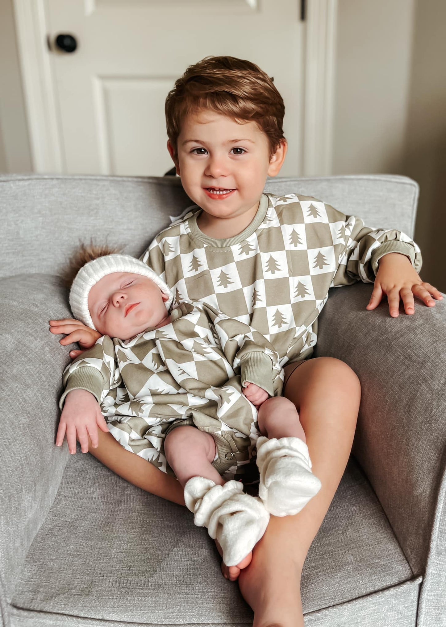 Checkered Christmas Tree Sweatshirt Romper | Baby & Toddler