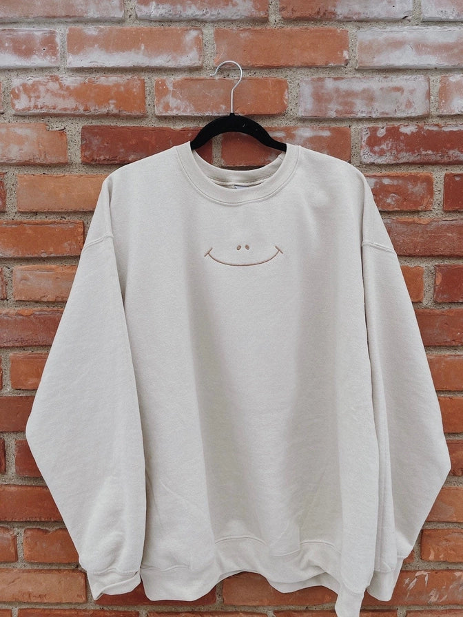 Embroidered Smiley Face Crewneck