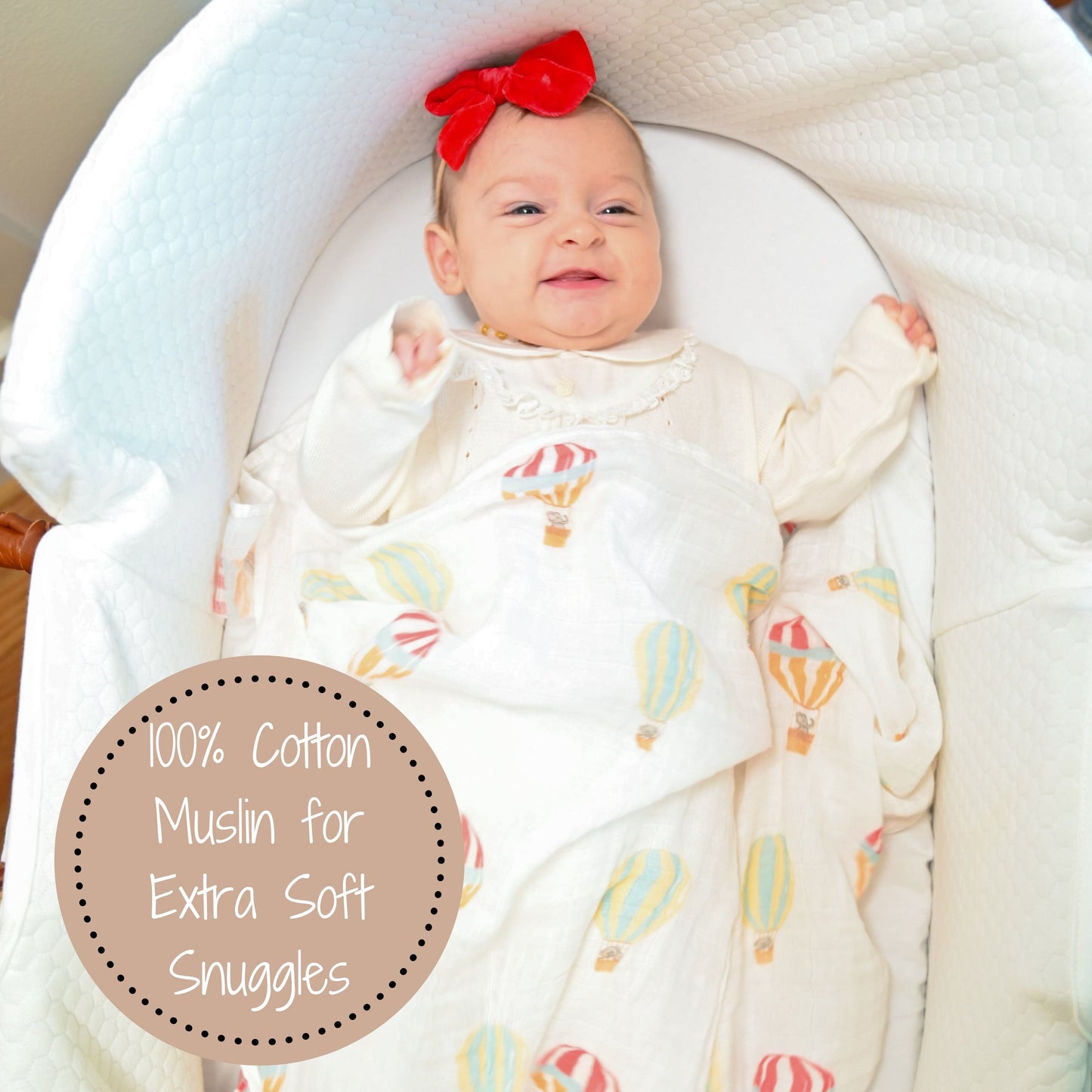 Baby Hot Air Balloons Swaddle Blanket - Up, Up, and Away: 47" x 47" 100% Muslin Cotton