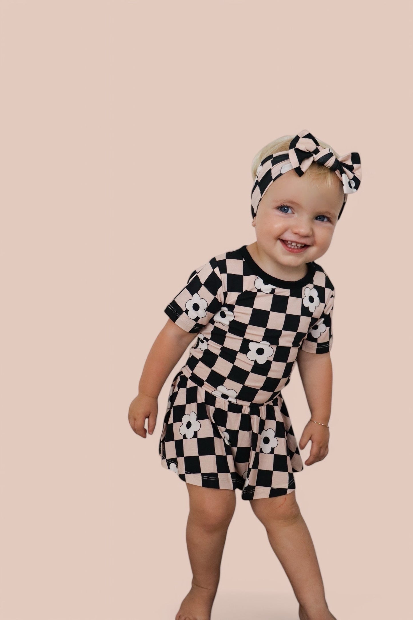 RETRO DAISY CHECKS SHORT SLEEVE DREAM BODYSUIT DRESS