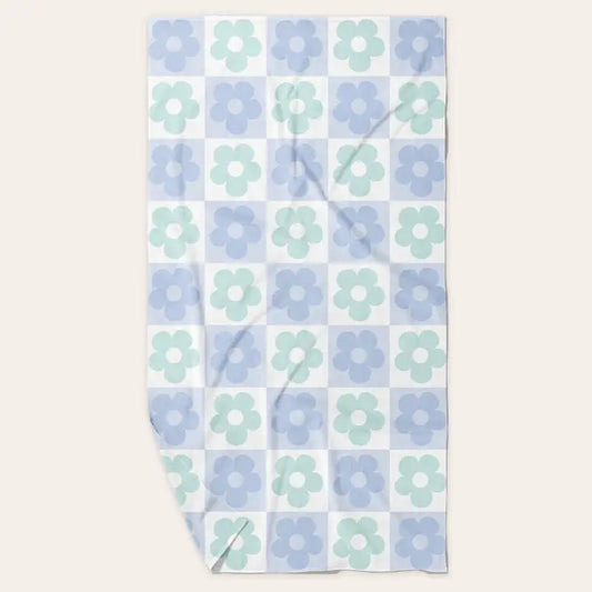 Flower Blue Check Quick Dry Beach Pool Towel