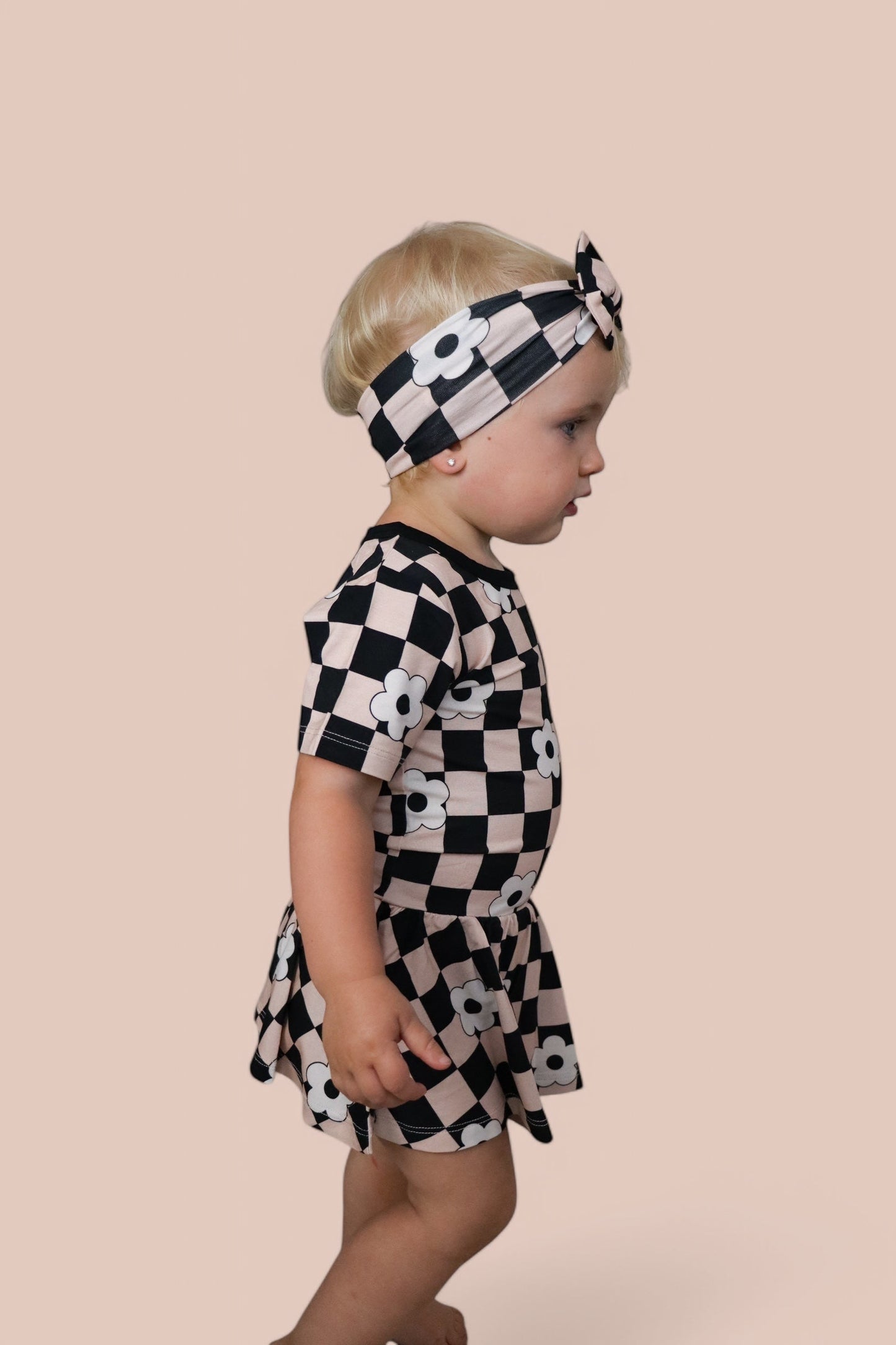 RETRO DAISY CHECKS SHORT SLEEVE DREAM BODYSUIT DRESS