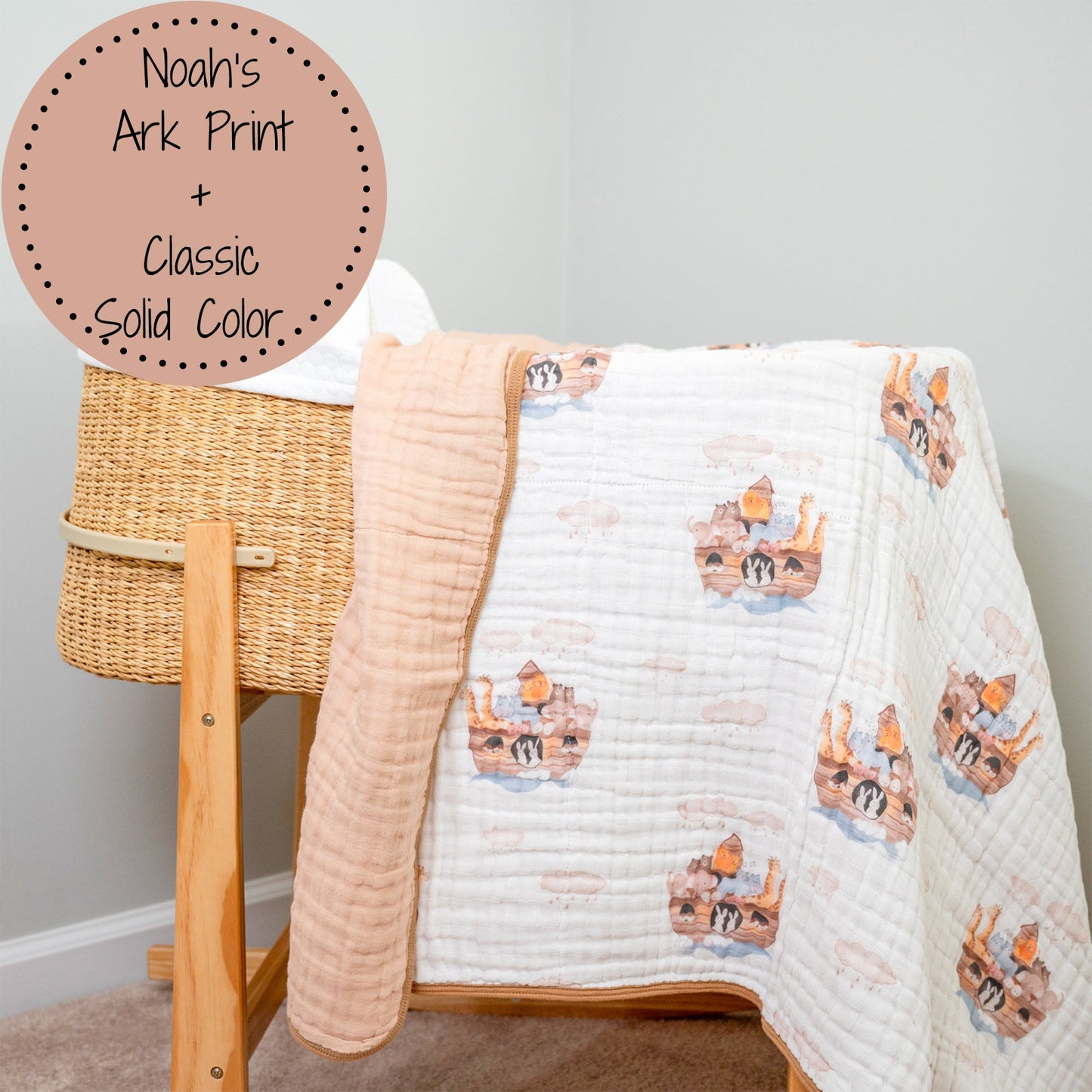 LollyBanks Muslin Baby Blanket, 100% Cotton Lightweight Baby Quilt, 47"x 47" and 6 Layers Newborn Blanket, (Noah's Ark Pattern)