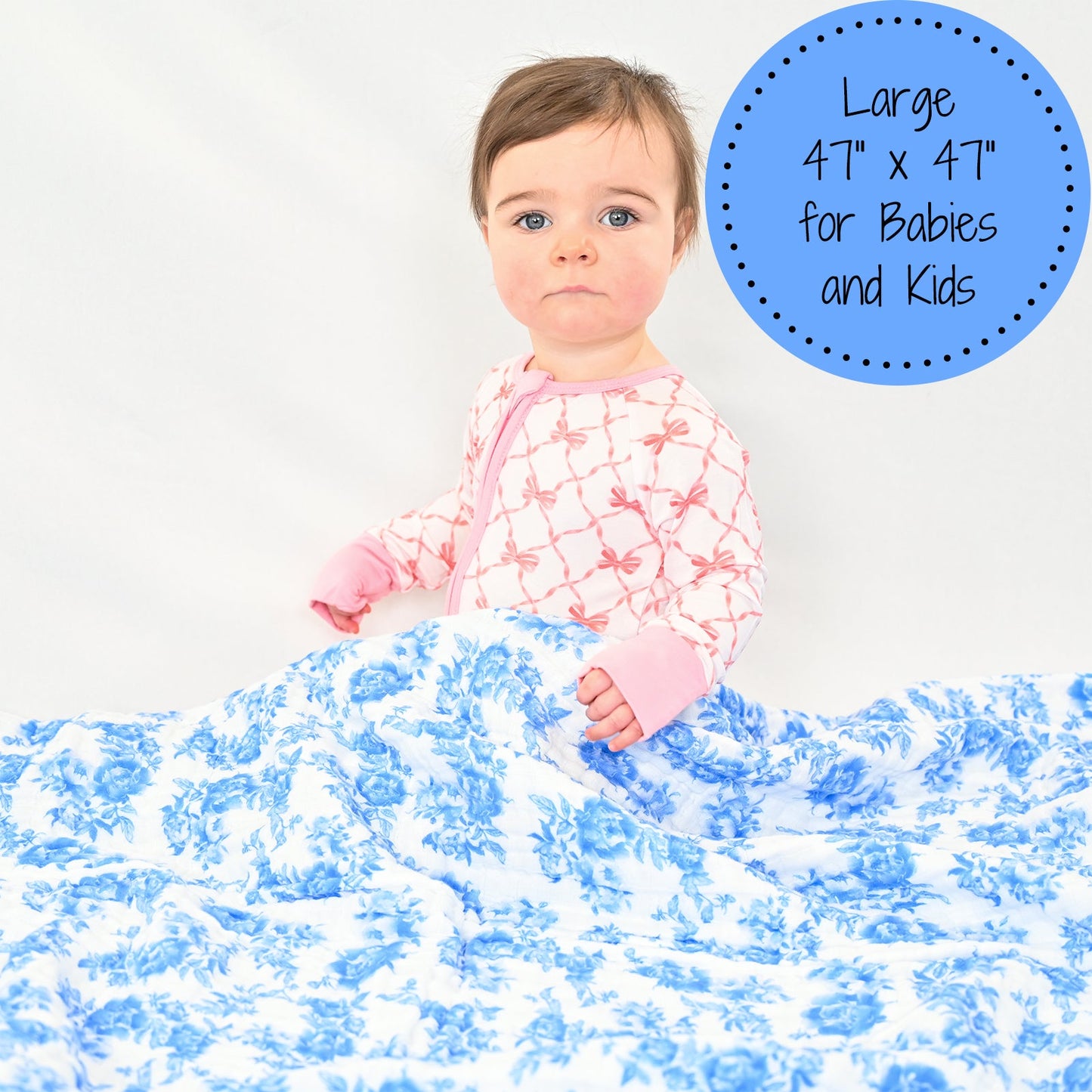 Blue Peony Muslin Baby Blanket