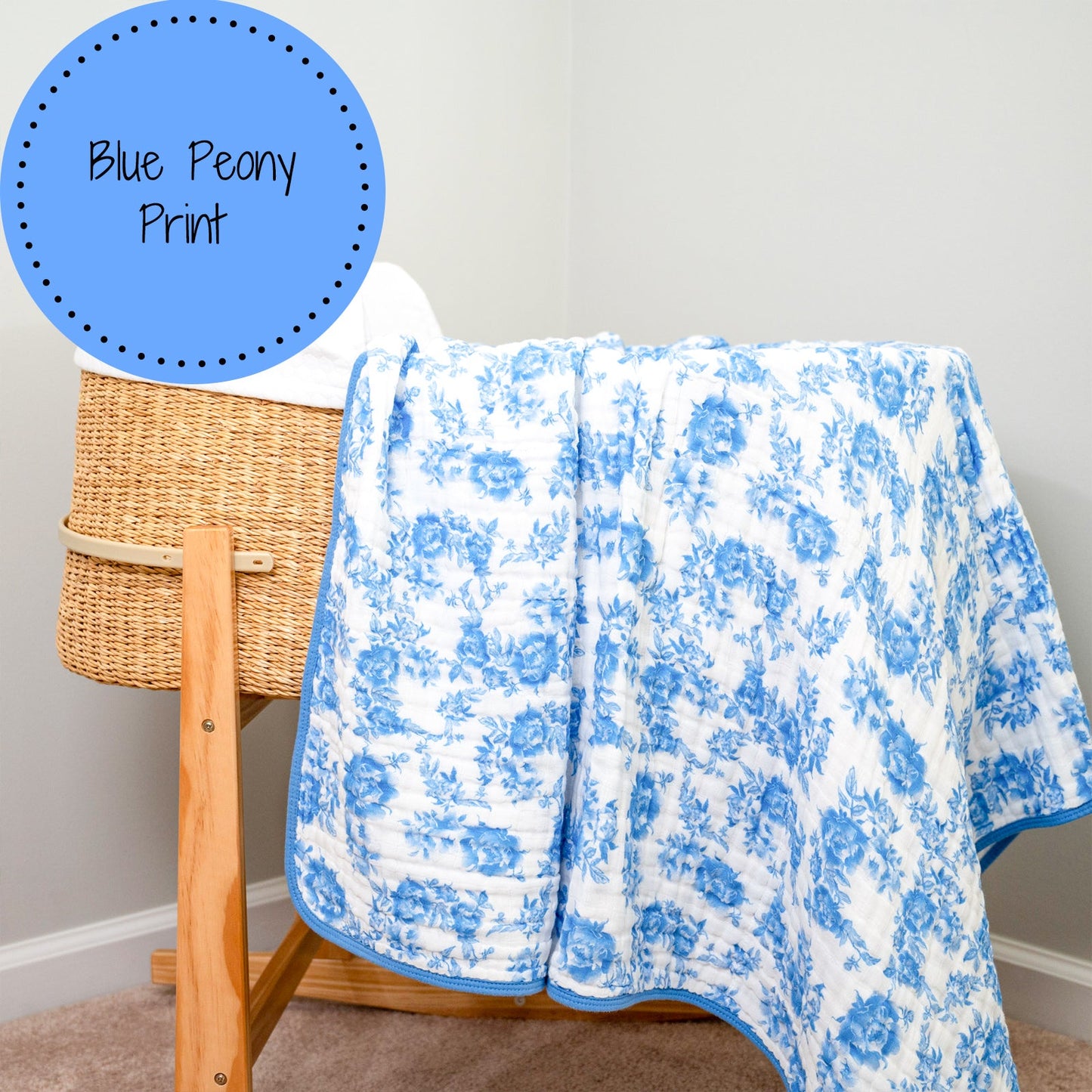 Blue Peony Muslin Baby Blanket
