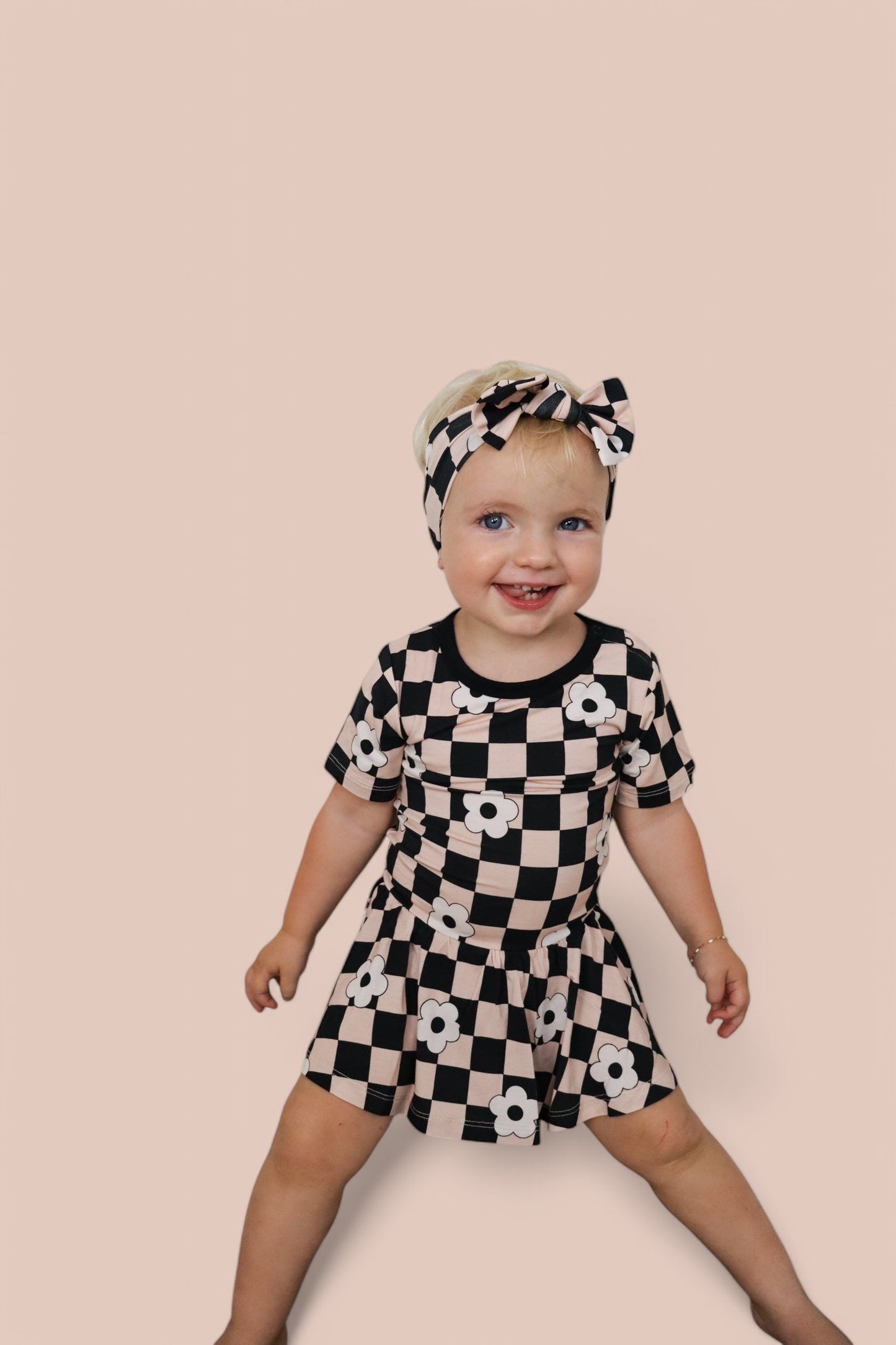 RETRO DAISY CHECKS SHORT SLEEVE DREAM BODYSUIT DRESS