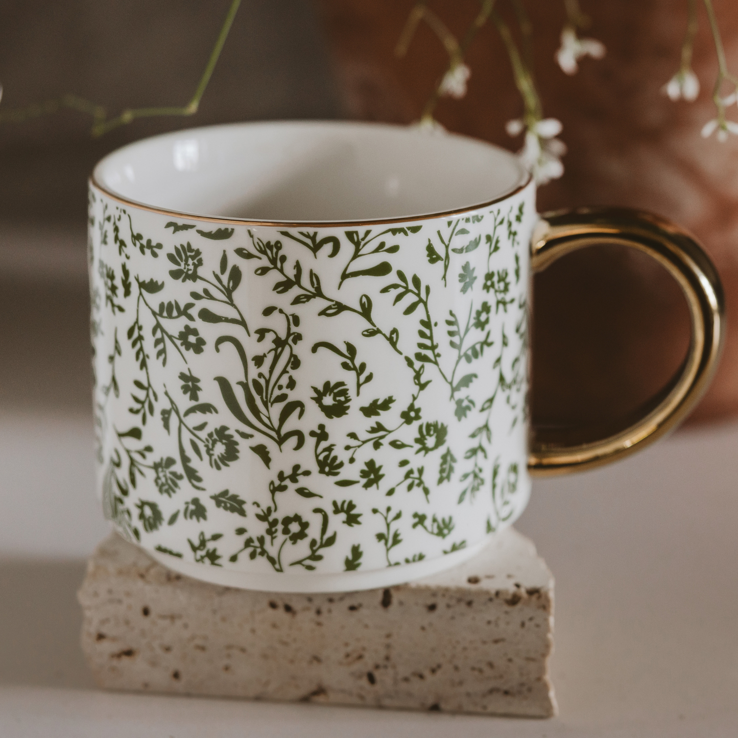 Green Ditsy Floral 14oz. Coffee Mug