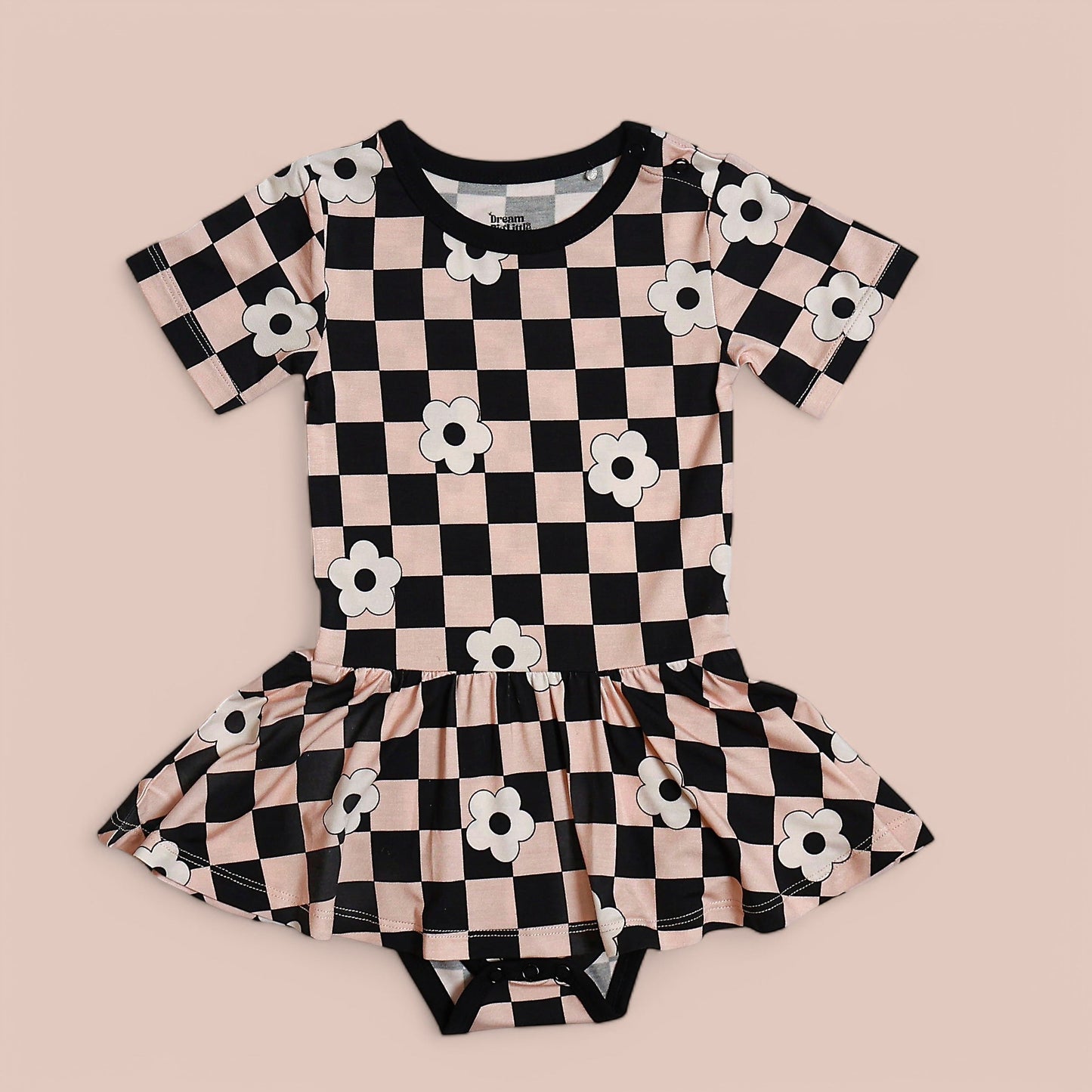 RETRO DAISY CHECKS SHORT SLEEVE DREAM BODYSUIT DRESS