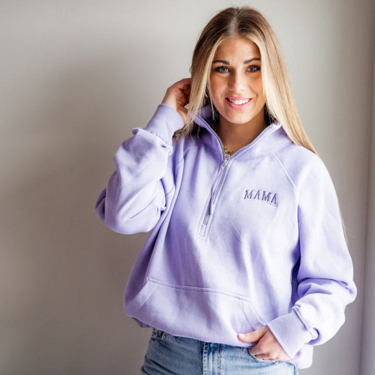Mama Purple Embroidered Quarter Zip
