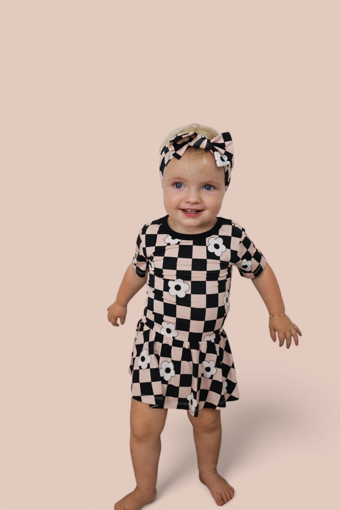 RETRO DAISY CHECKS SHORT SLEEVE DREAM BODYSUIT DRESS