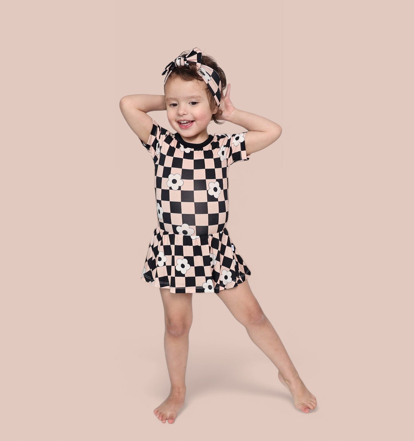 RETRO DAISY CHECKS SHORT SLEEVE DREAM BODYSUIT DRESS