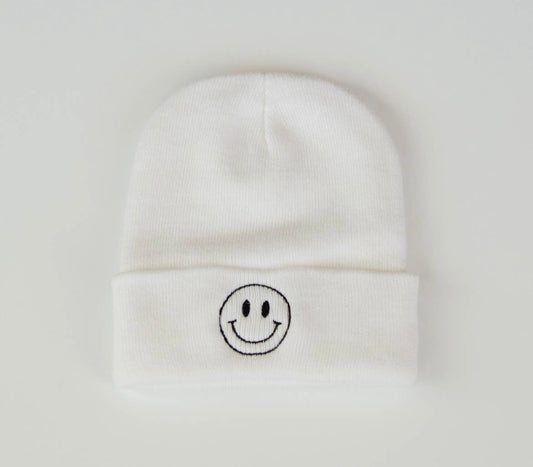 White Smiley Face Beanie | Adult