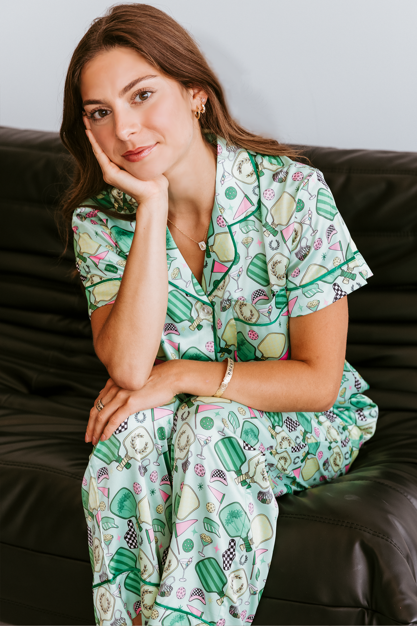 Fun & Games Pickleball Satin Pajama Pants Set