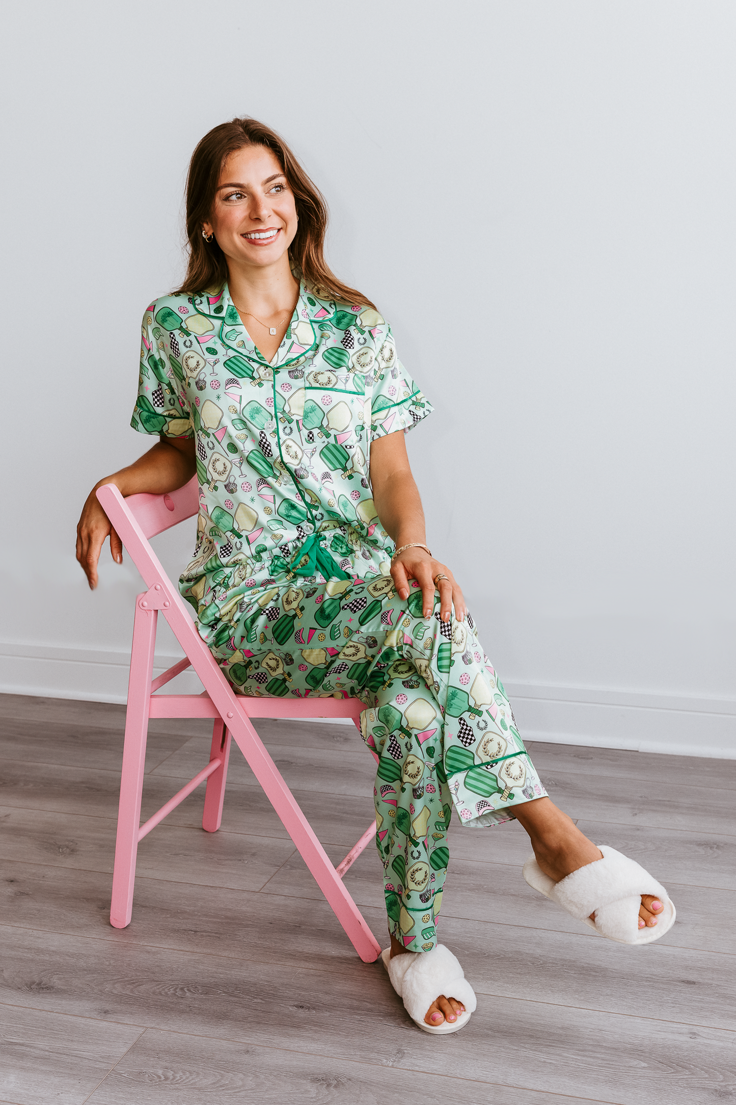 Fun & Games Pickleball Satin Pajama Pants Set