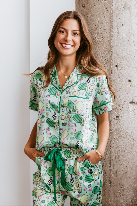 Fun & Games Pickleball Satin Pajama Pants Set
