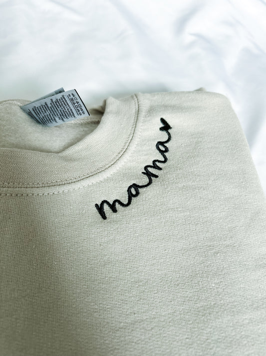 Mama Embroidered Collar Crewneck