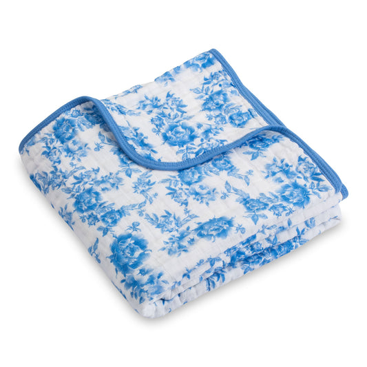 Blue Peony Muslin Baby Blanket