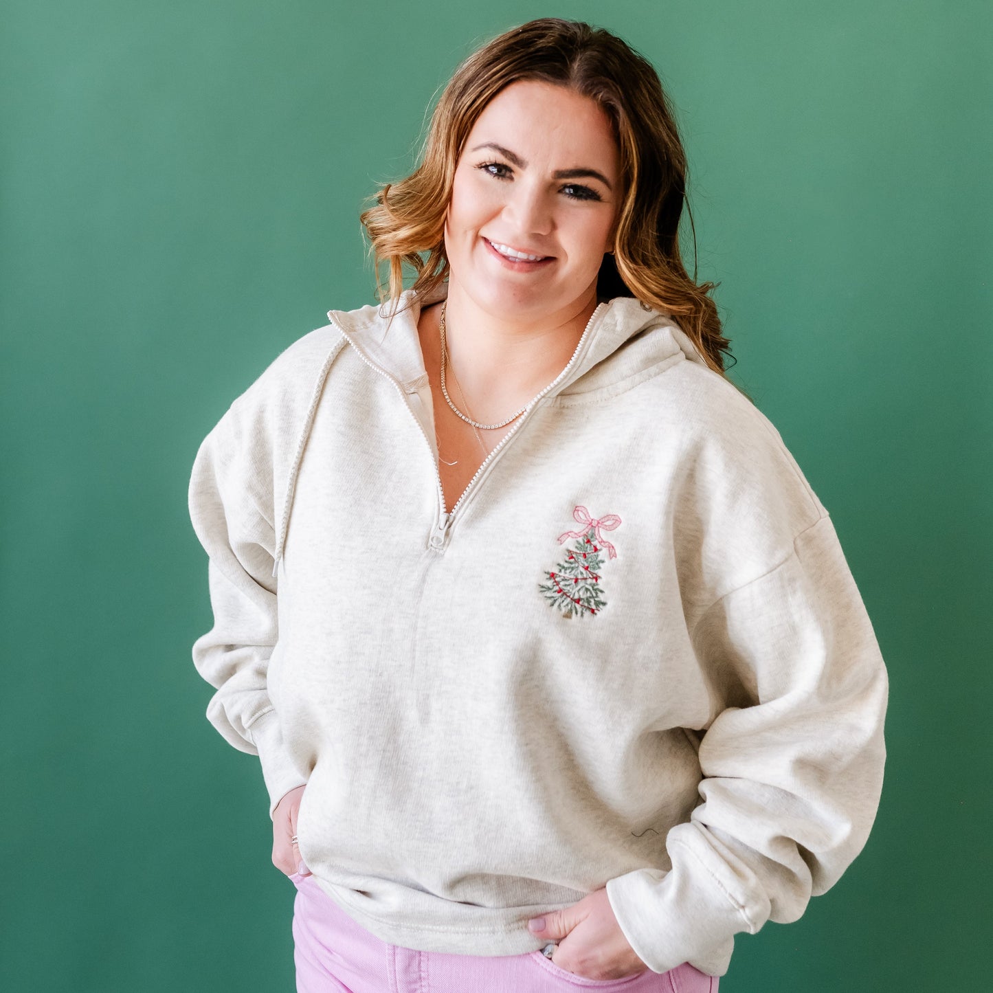 Christmas Tree with Bow Quarter Zip