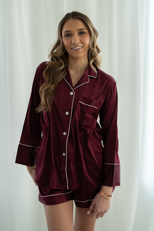 Maroon Long Sleeve Top and Shorts Set