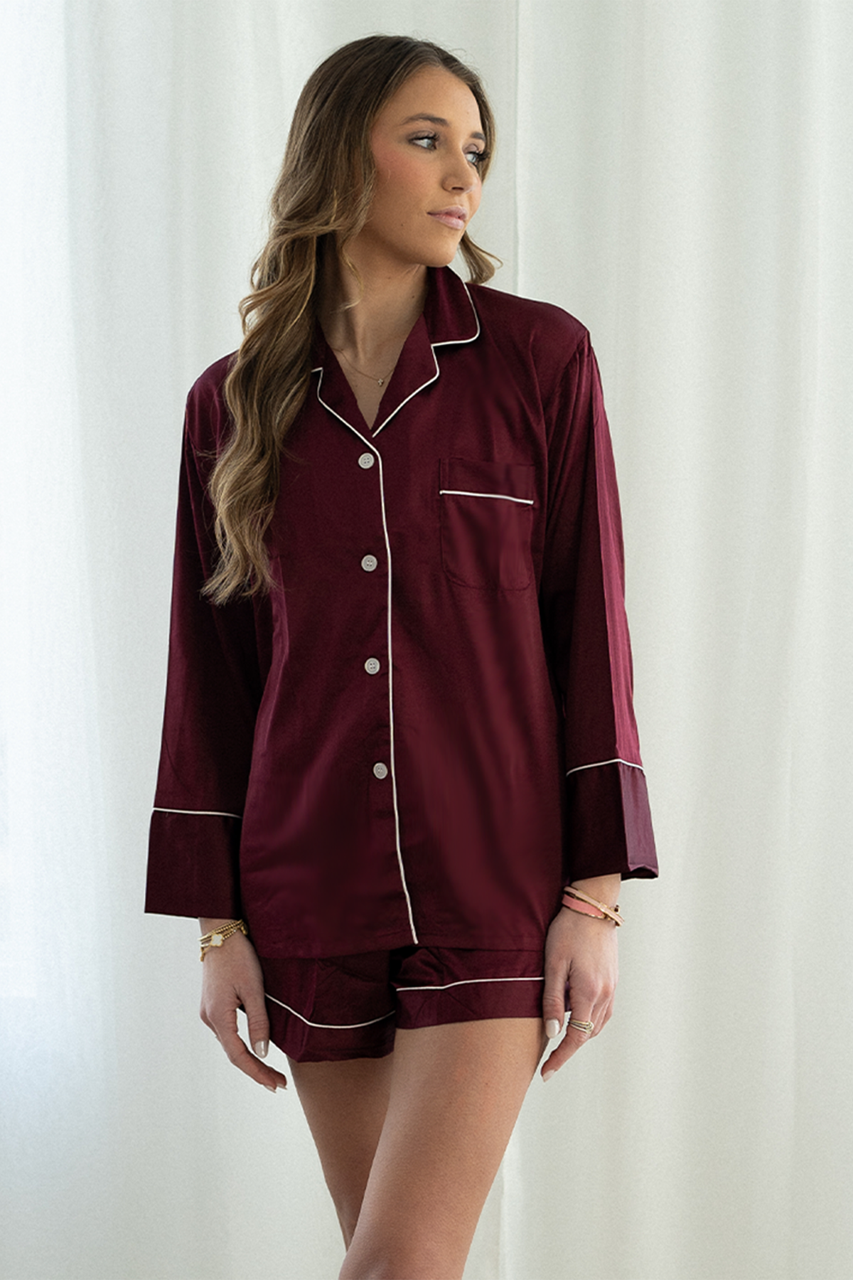 Maroon Long Sleeve Top and Shorts Set