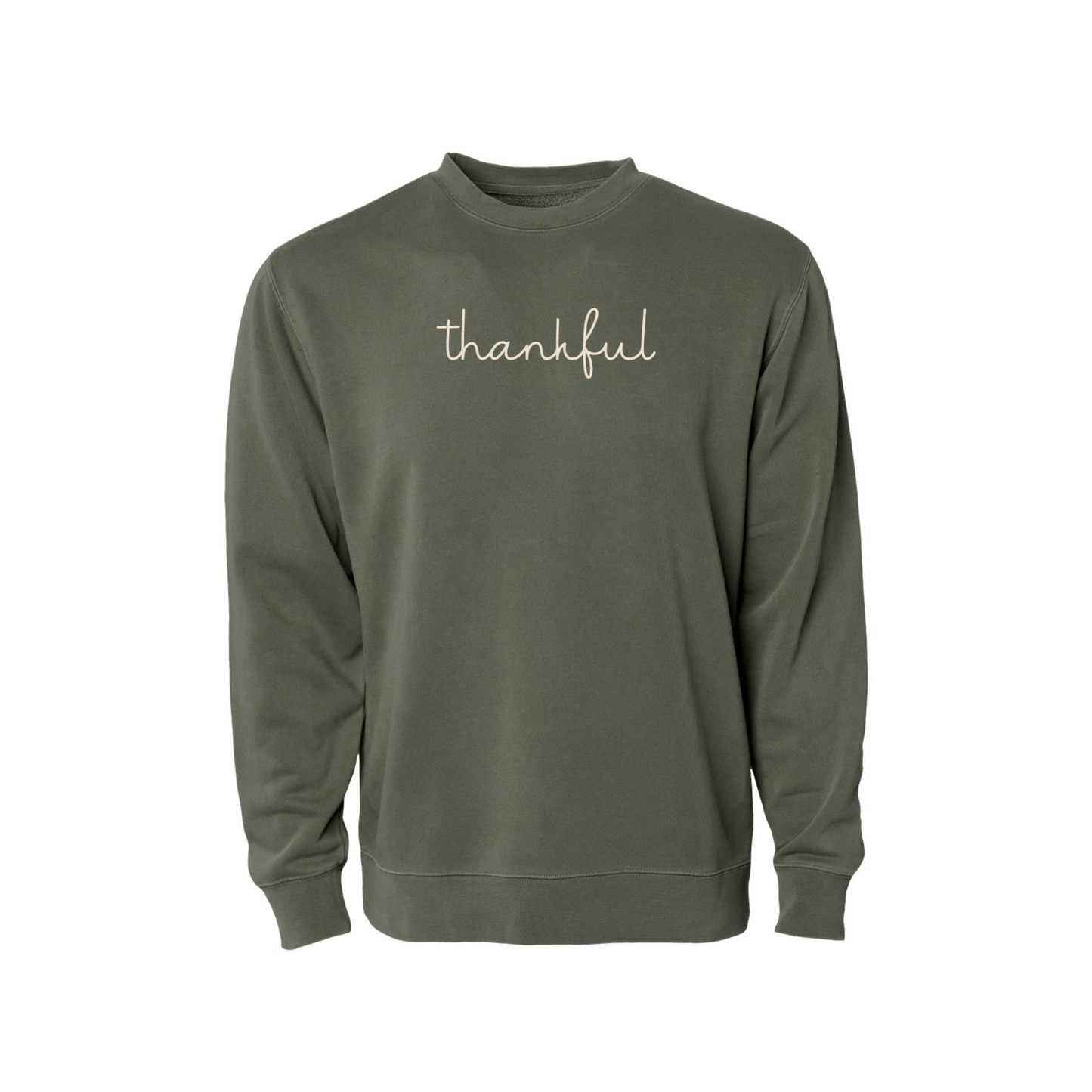 Thankful Script Pigment Dyed Crewneck Sweatshirt | Fall Thanksgiving Sweatshirt