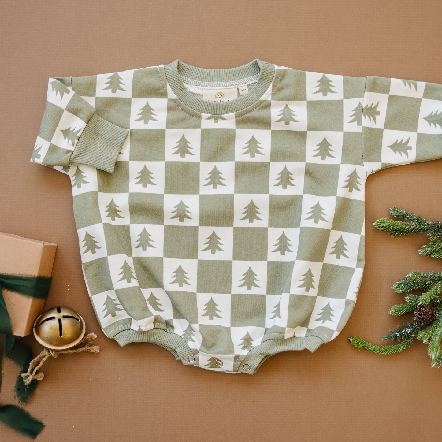 Checkered Christmas Tree Sweatshirt Romper | Baby & Toddler
