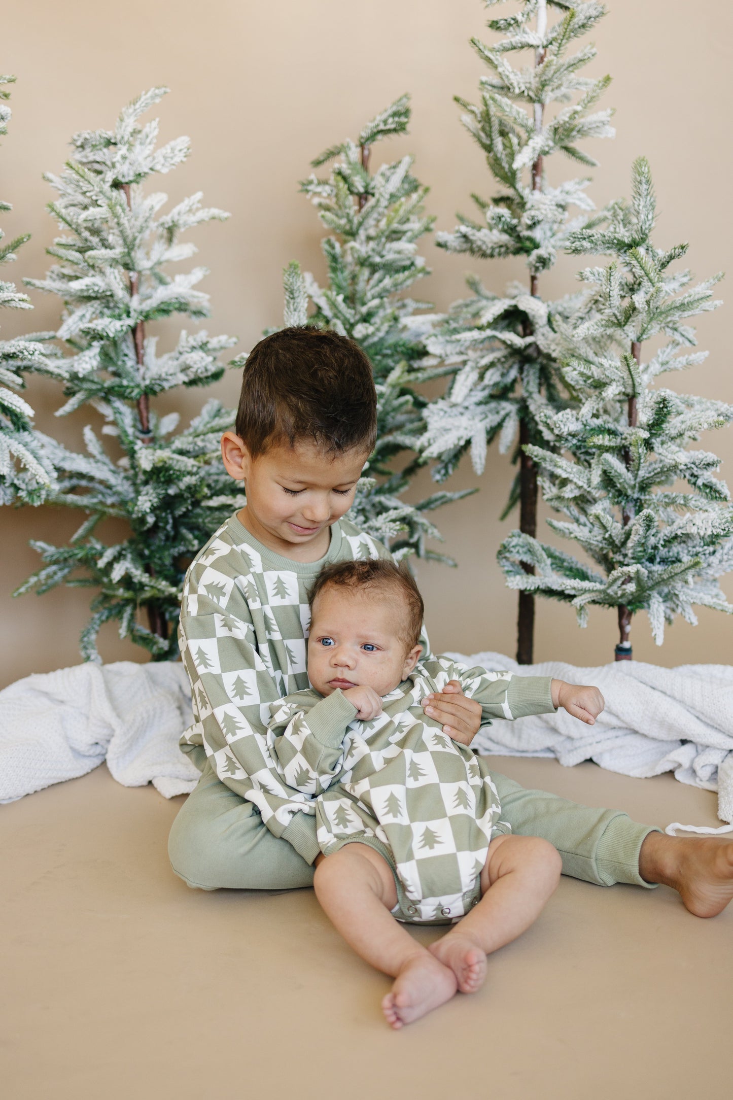 Checkered Christmas Tree Sweatshirt Romper | Baby & Toddler