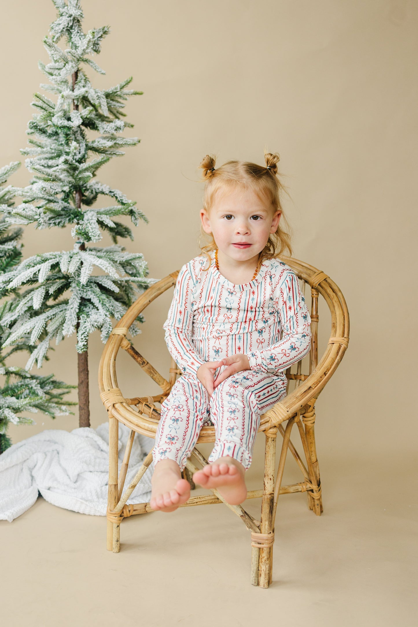 Candy Cane Bows Bamboo Christmas Pajamas Set | Toddler & Kids