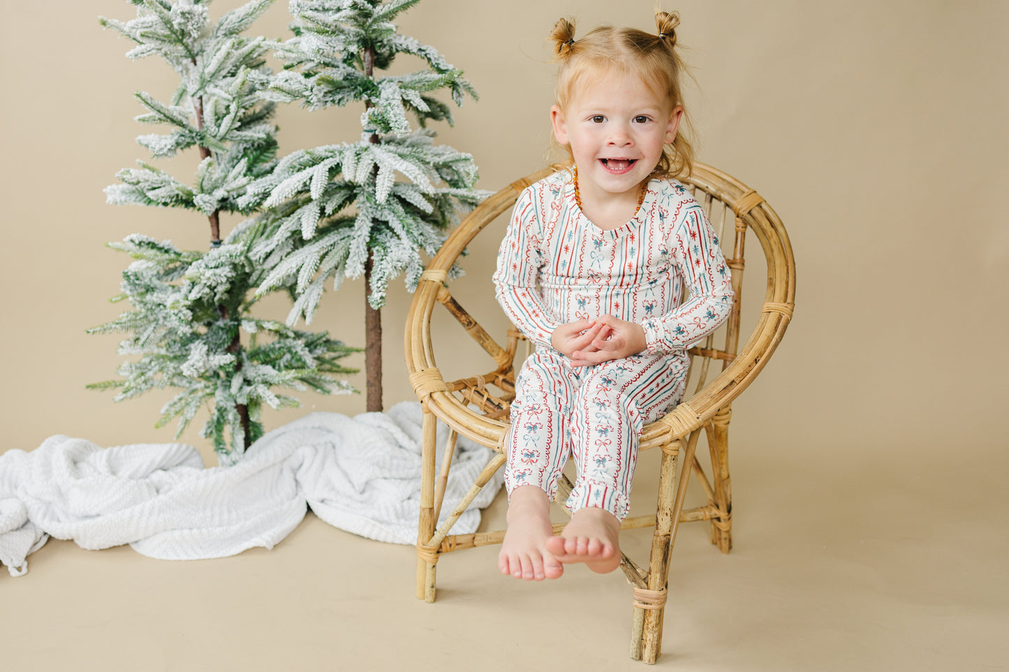 Candy Cane Bows Bamboo Christmas Pajamas Set | Toddler & Kids