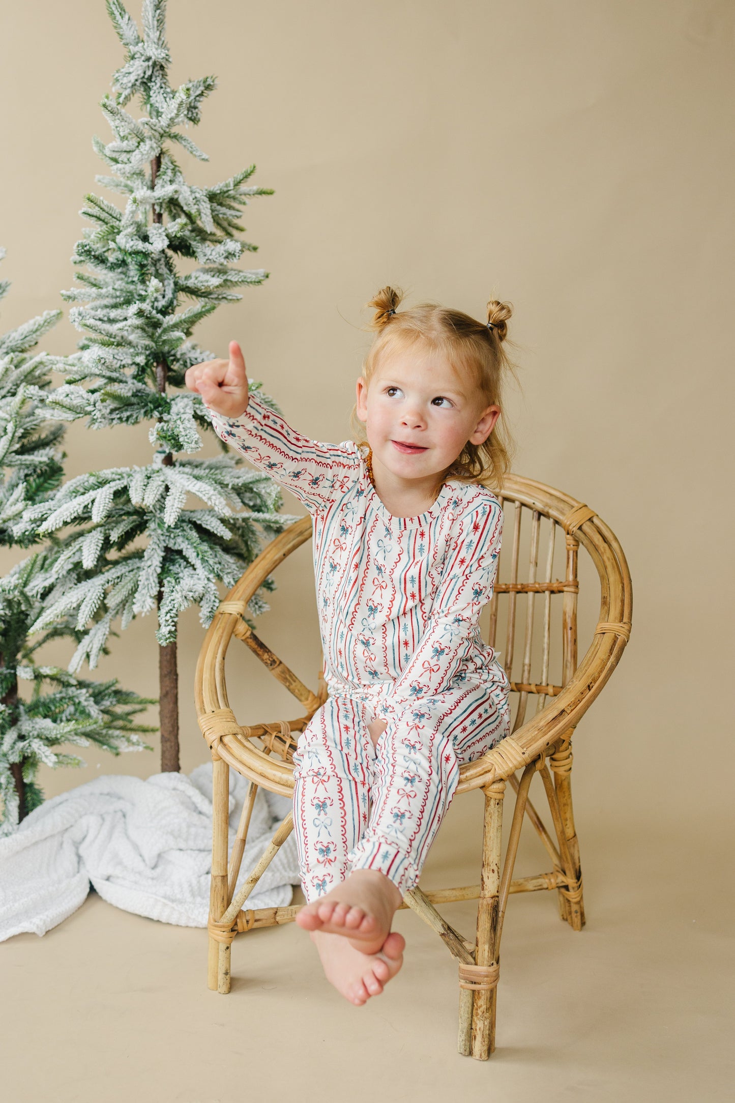 Candy Cane Bows Bamboo Christmas Pajamas Set | Toddler & Kids