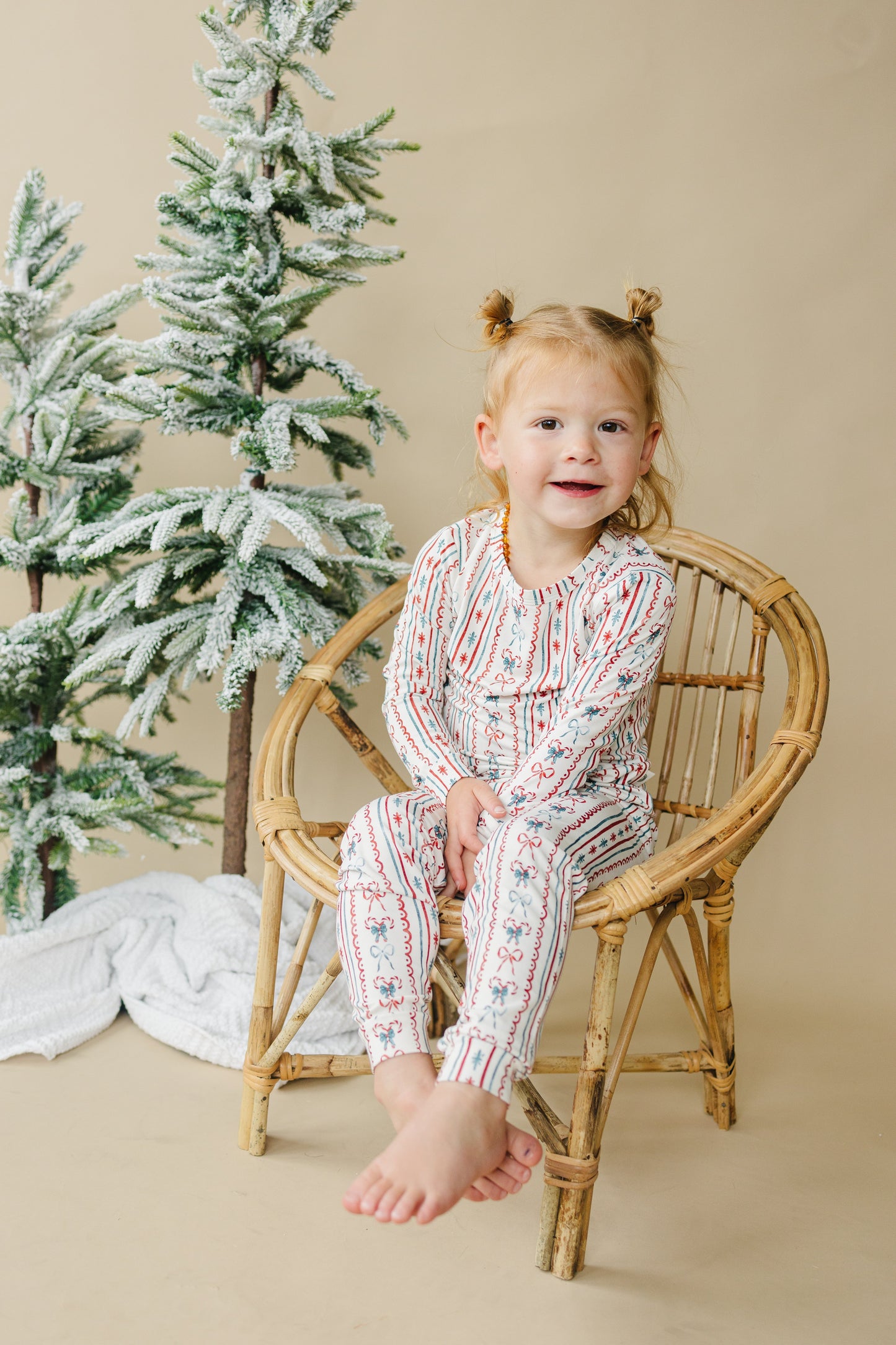 Candy Cane Bows Bamboo Christmas Pajamas Set | Toddler & Kids