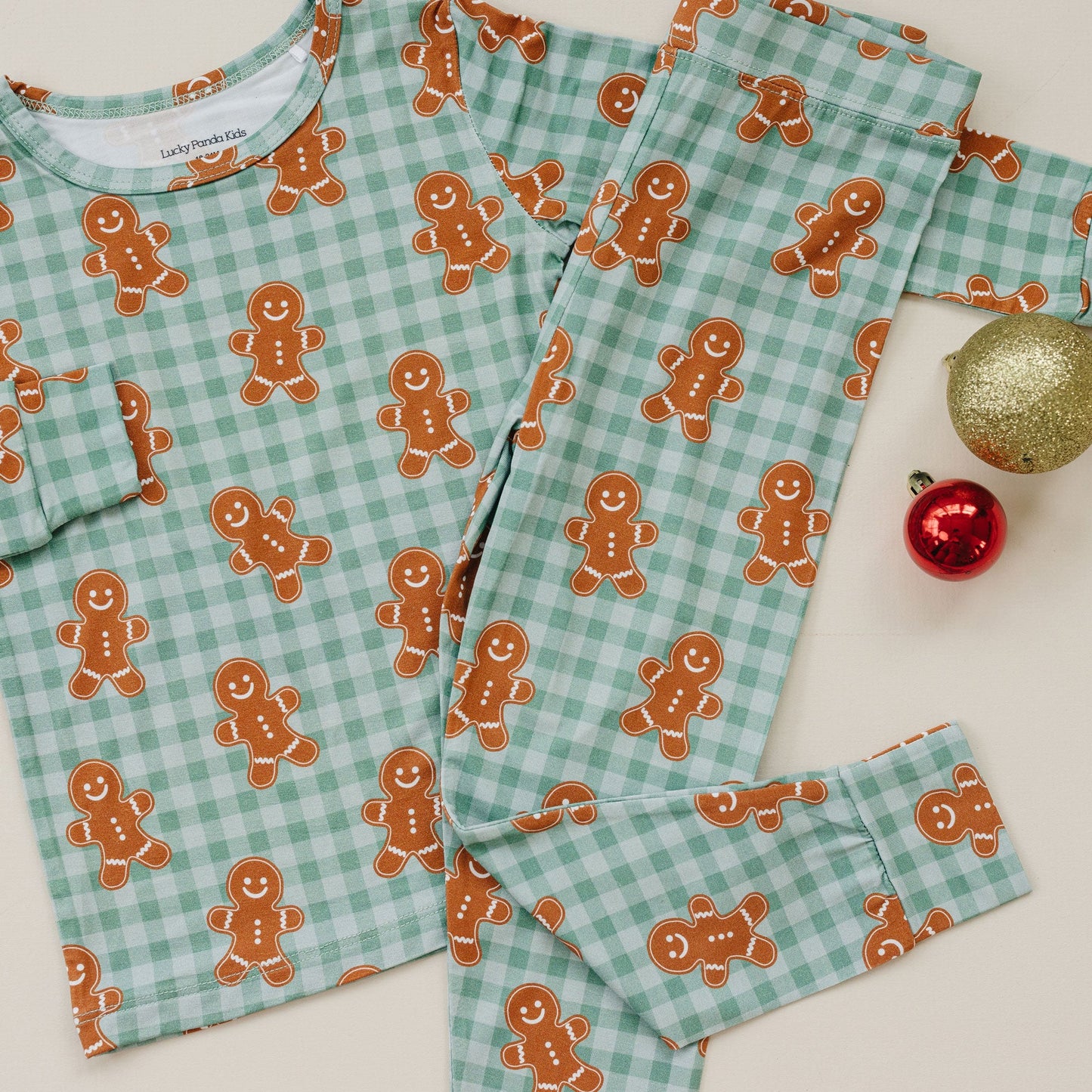 Gingerbread Gingham Bamboo Two Piece Pajama Set | Toddler & Kids