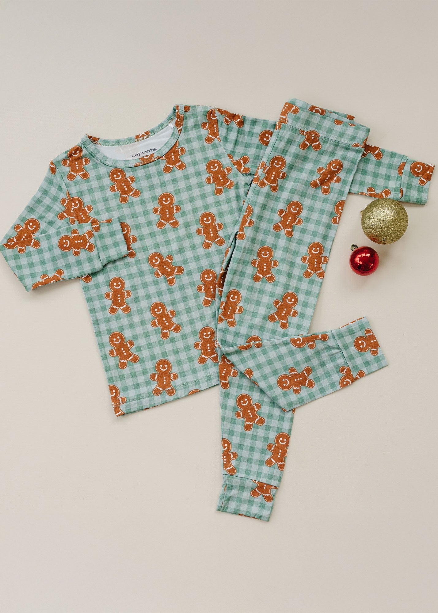 Gingerbread Gingham Bamboo Two Piece Pajama Set | Toddler & Kids